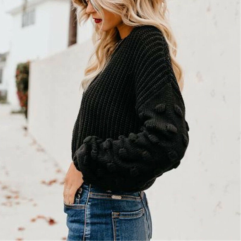 thickened open navel loose puff sleeve knitted sweater Nihaostyles wholesale clothing vendor NSJIN72670