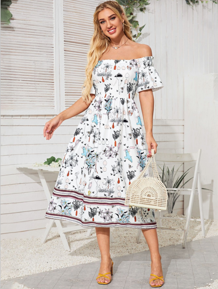 autumn and winter women s off-shoulder tube top floral print big swing dress nihaostyles wholesale clothing NSYIS80831
