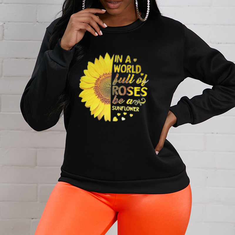 sunflower print round neck Fleece sweatershirt  nihaostyles wholesale clothing NSYAY80795