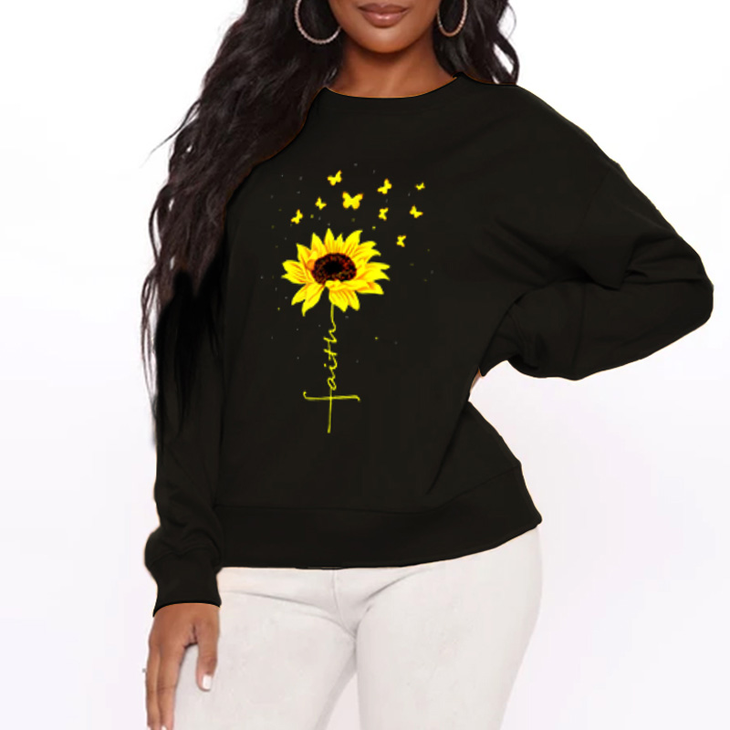 sunflower print round neck fleece sweatershirt nihaostyles wholesale clothing NSYAY80830