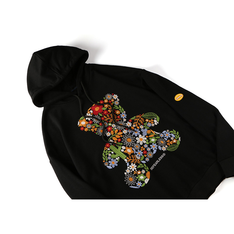 Embroidered Bear round Neck Loose hooded Sweatshirt nihaostyles wholesale clothing NSXMI80853