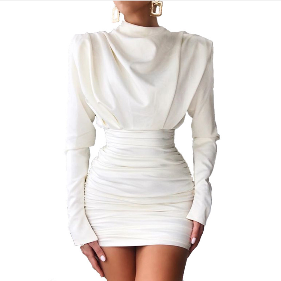 Long-Sleeved Slim Package Hip Short Dress NSYIS80758