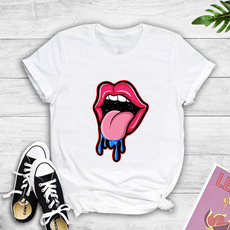 Round Neck Short Sleeve Cartoon Starry Lips Print T-shirt nihaostyles clothing wholesale NSYAY81308