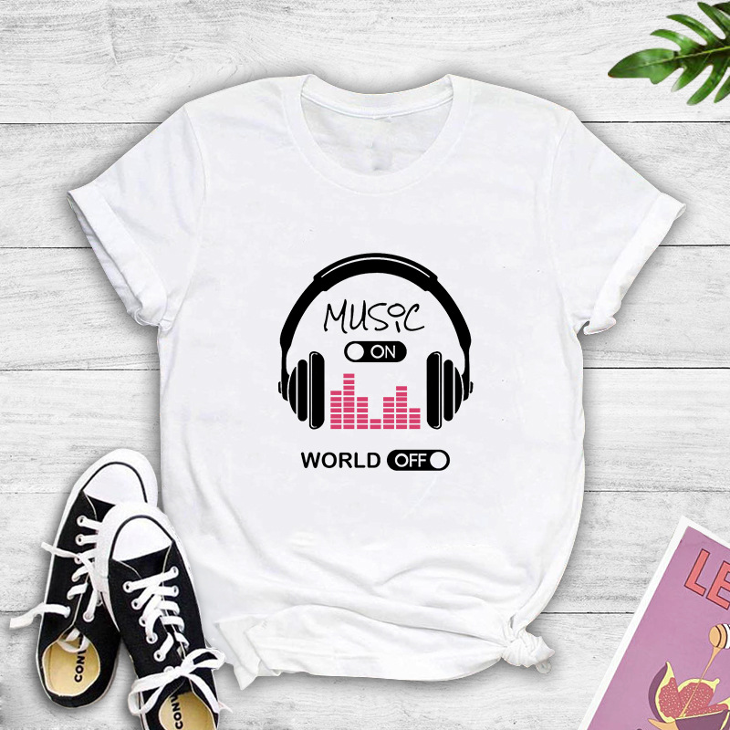 Headphone Print T-Shirt NSYAY81293
