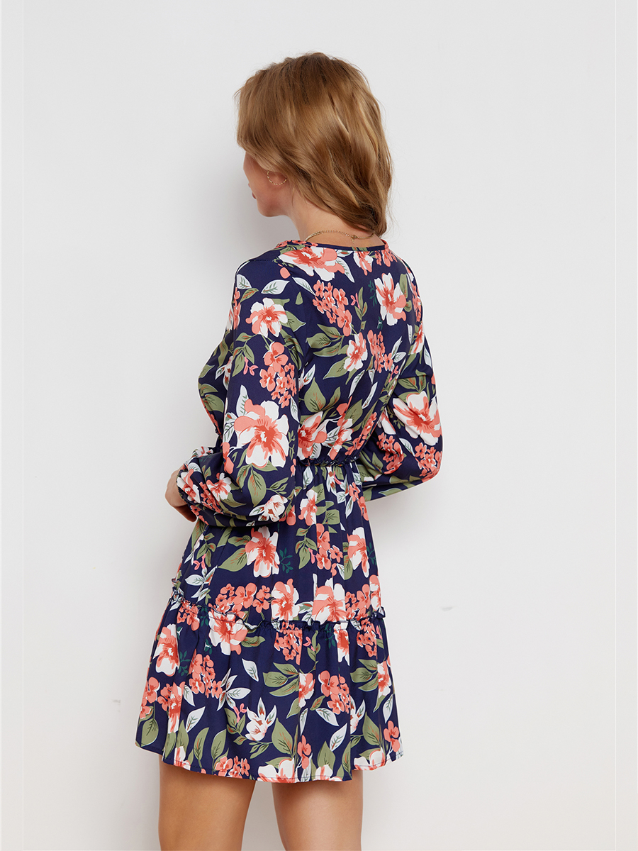 long-sleeved loose belted floral dress nihaostyles wholesale clothing NSXIA83163