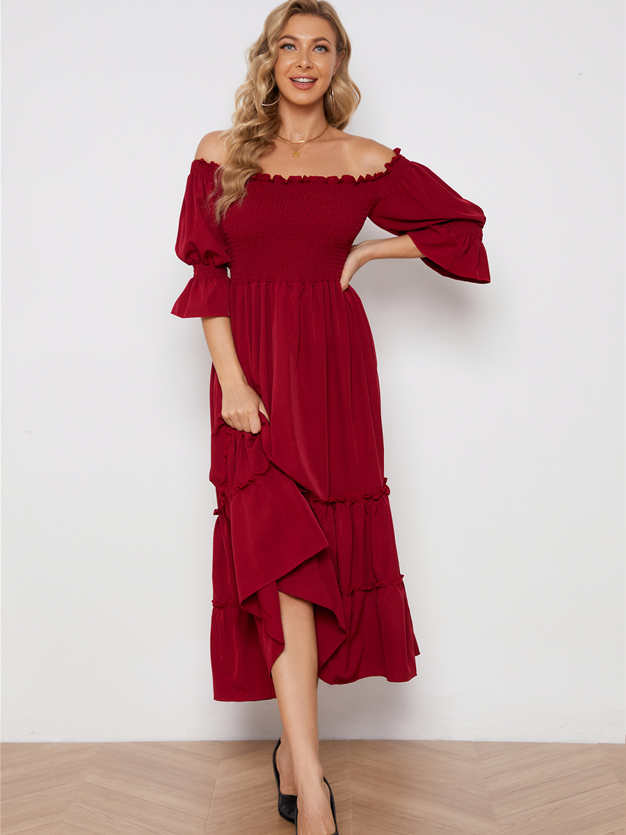 off-shoulder tube top irregular edge long dress nihaostyles wholesale clothing NSXIA83165
