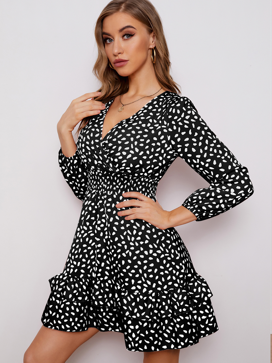 V-neck polka dot print dress nihaostyles wholesale clothing NSXIA83167