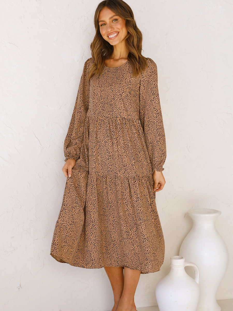 autumn leopard long-sleeved pleated dress nihaostyles wholesale clothing NSXIA83169