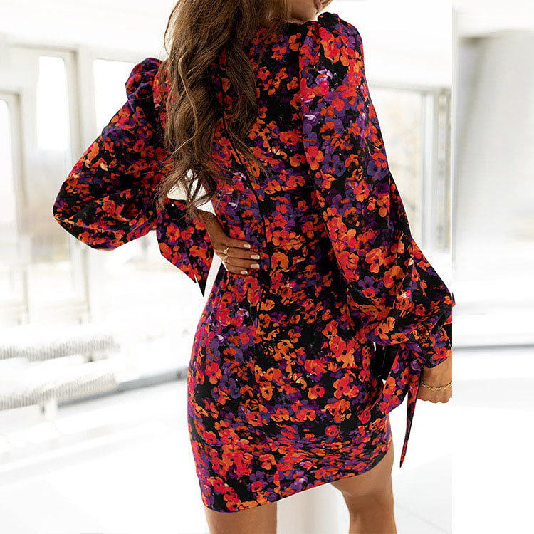 square neck print long-sleeved package hip floral dress nihaostyles wholesale clothing NSXIA83174