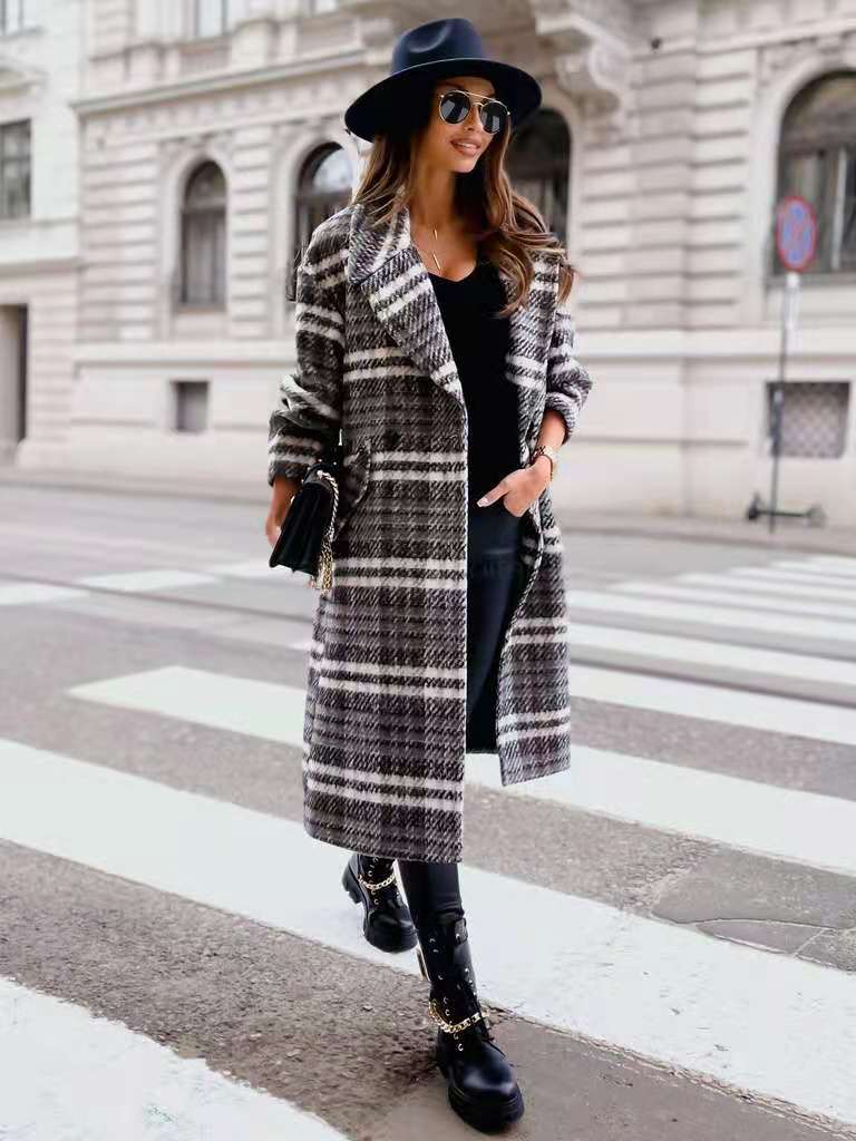plaid woolen mid-length coat nihaostyles clothing wholesale NSOUY83248