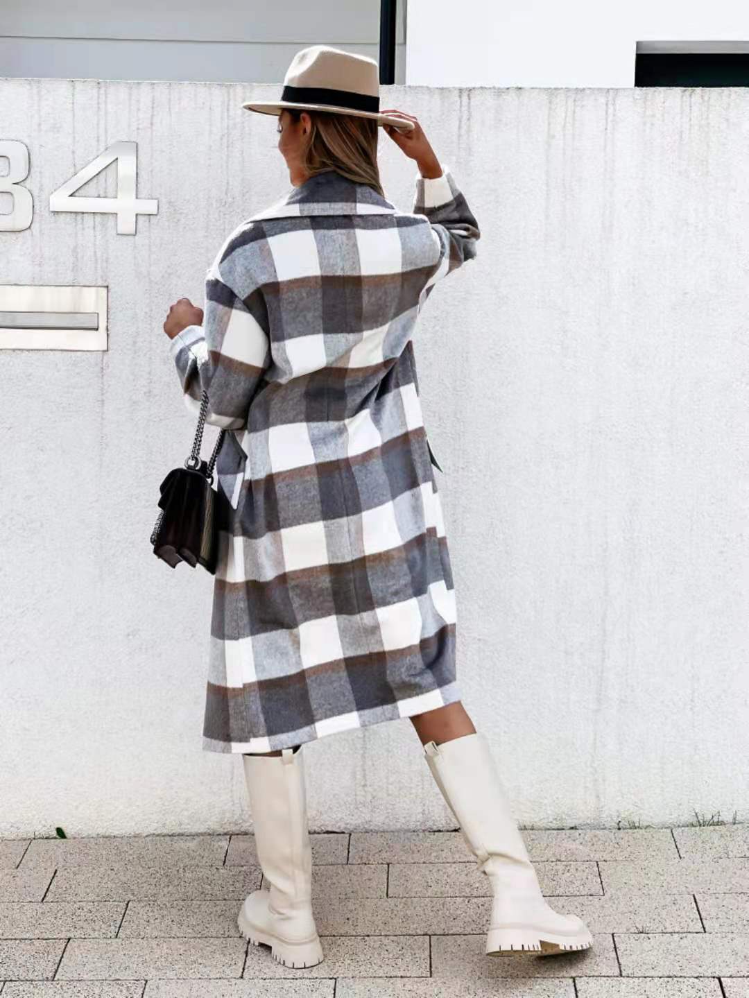 plaid woolen mid-length coat nihaostyles clothing wholesale NSOUY83248