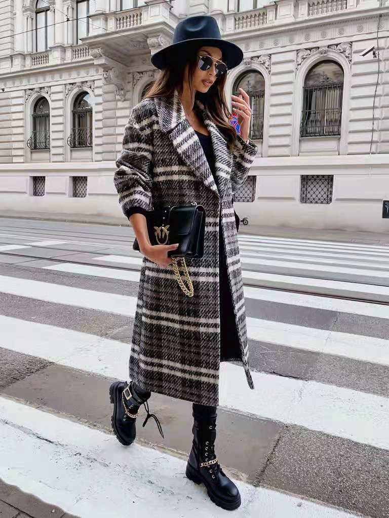 plaid woolen mid-length coat nihaostyles clothing wholesale NSOUY83248