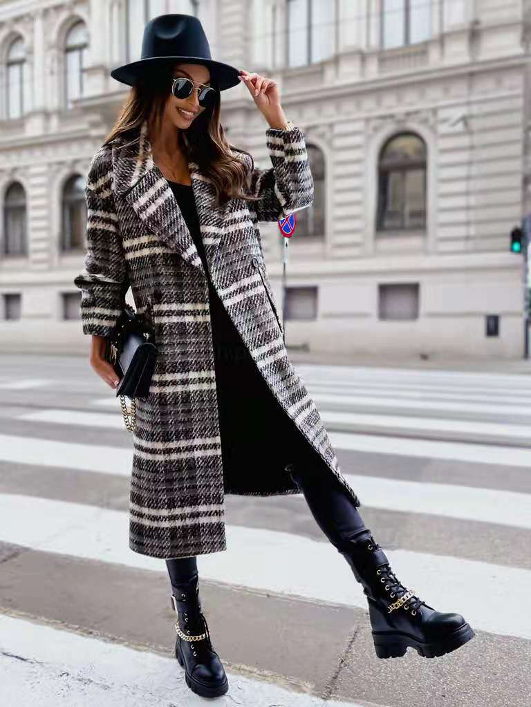 plaid woolen mid-length coat nihaostyles clothing wholesale NSOUY83248