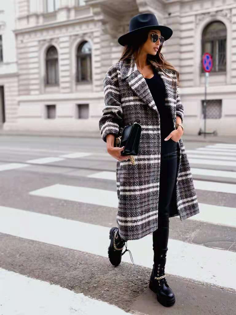 plaid woolen mid-length coat nihaostyles clothing wholesale NSOUY83248