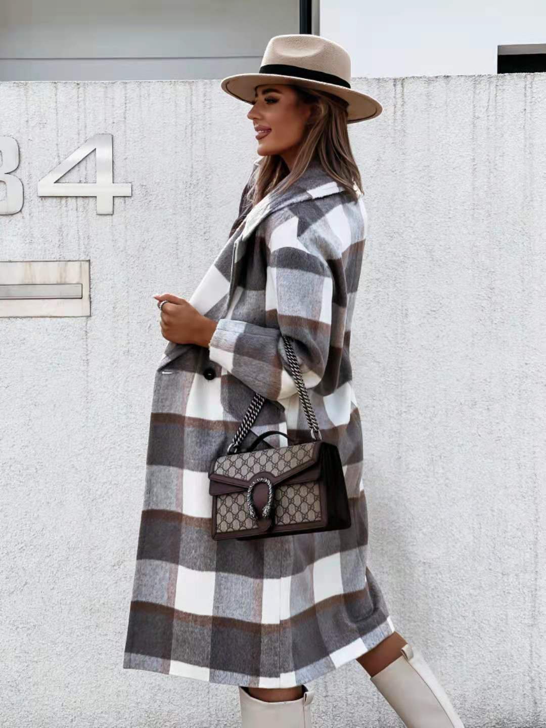 plaid woolen mid-length coat nihaostyles clothing wholesale NSOUY83248