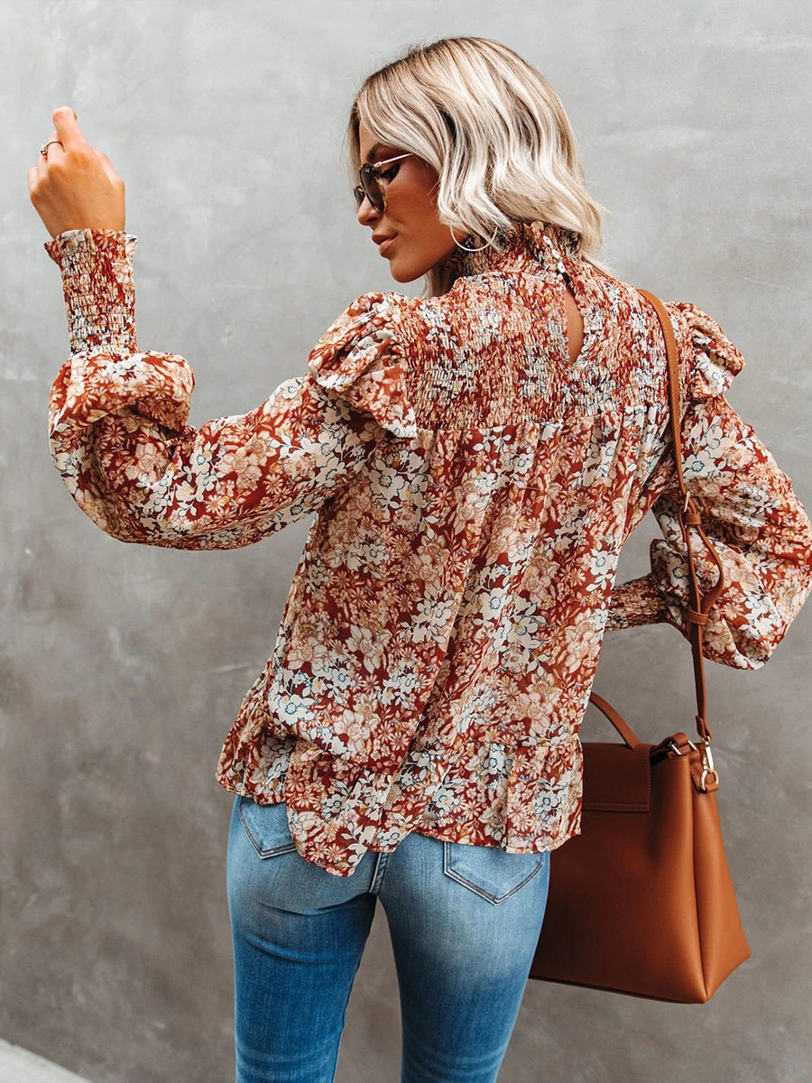 high neck floral print blouse nihaostyles wholesale clothing NSXIA83225