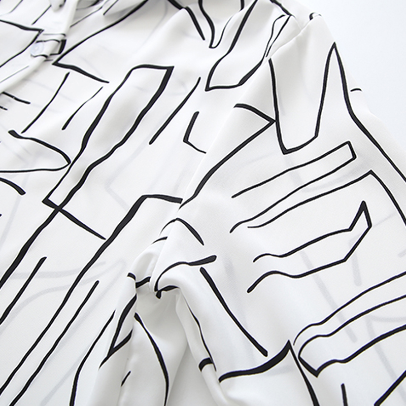 Geometric Pattern Printed Long-Sleeved Shirt NSYID77483