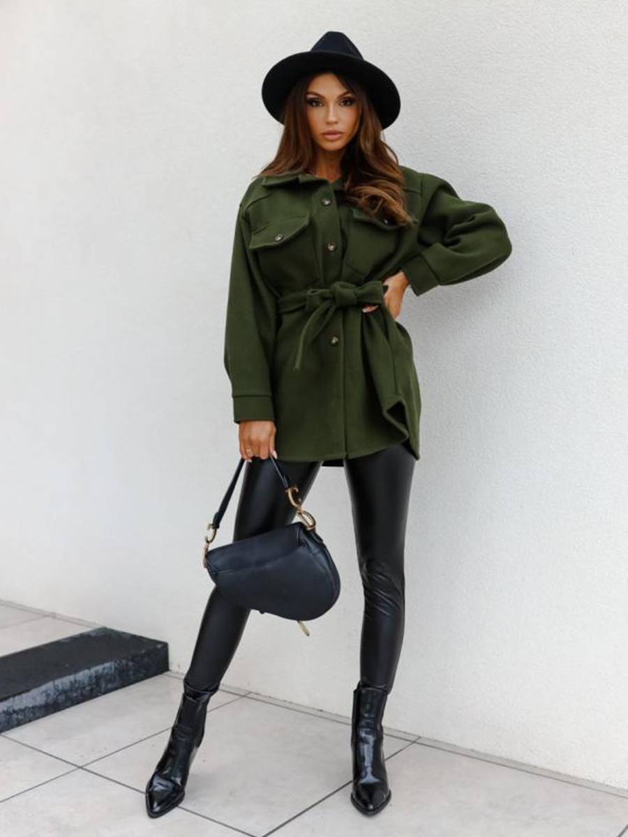 solid color lapel belted single-breasted woolen coat nihaostyles wholesale clothing NSXIA83532