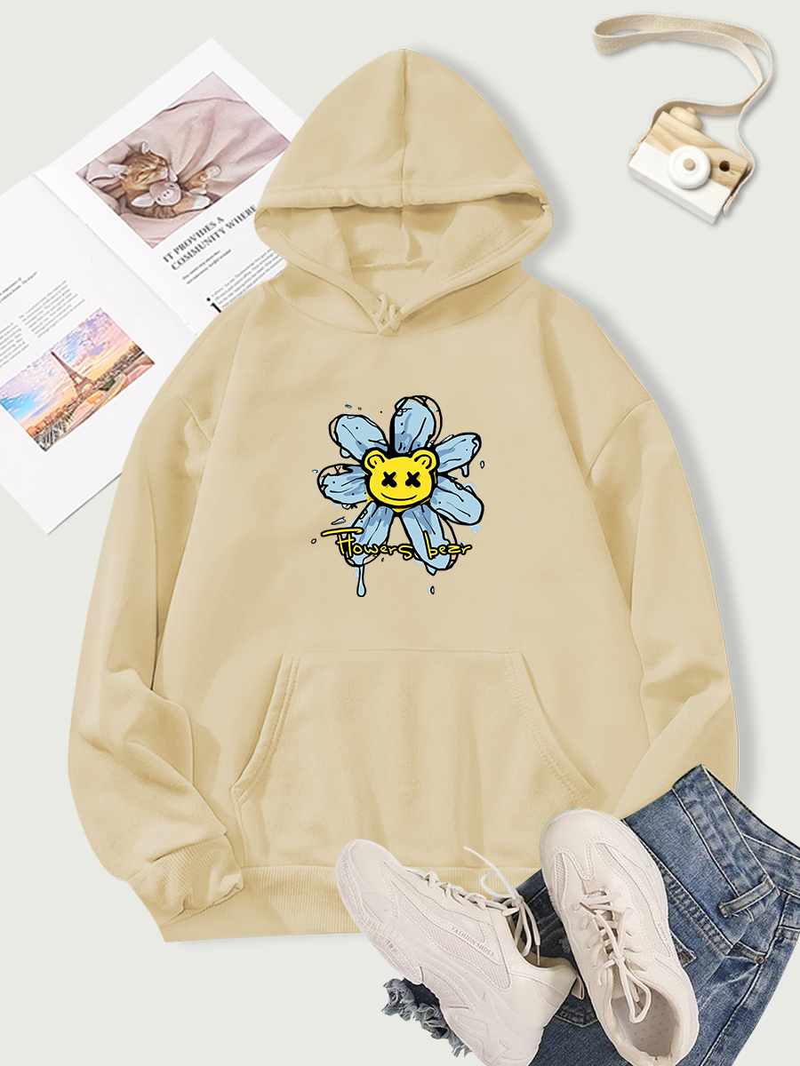 Sunflower Cartoon Print Plus Velvet Warm Pocket Long-Sleeved Hoodie NSSYD115305