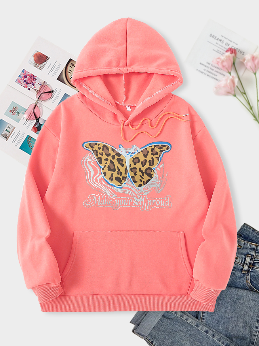 Fleece Butterfly Print Hooded Long Sleeve Sweatshirt NSSYD115538