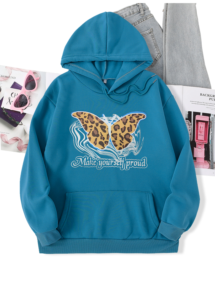 Fleece Butterfly Print Hooded Long Sleeve Sweatshirt NSSYD115538