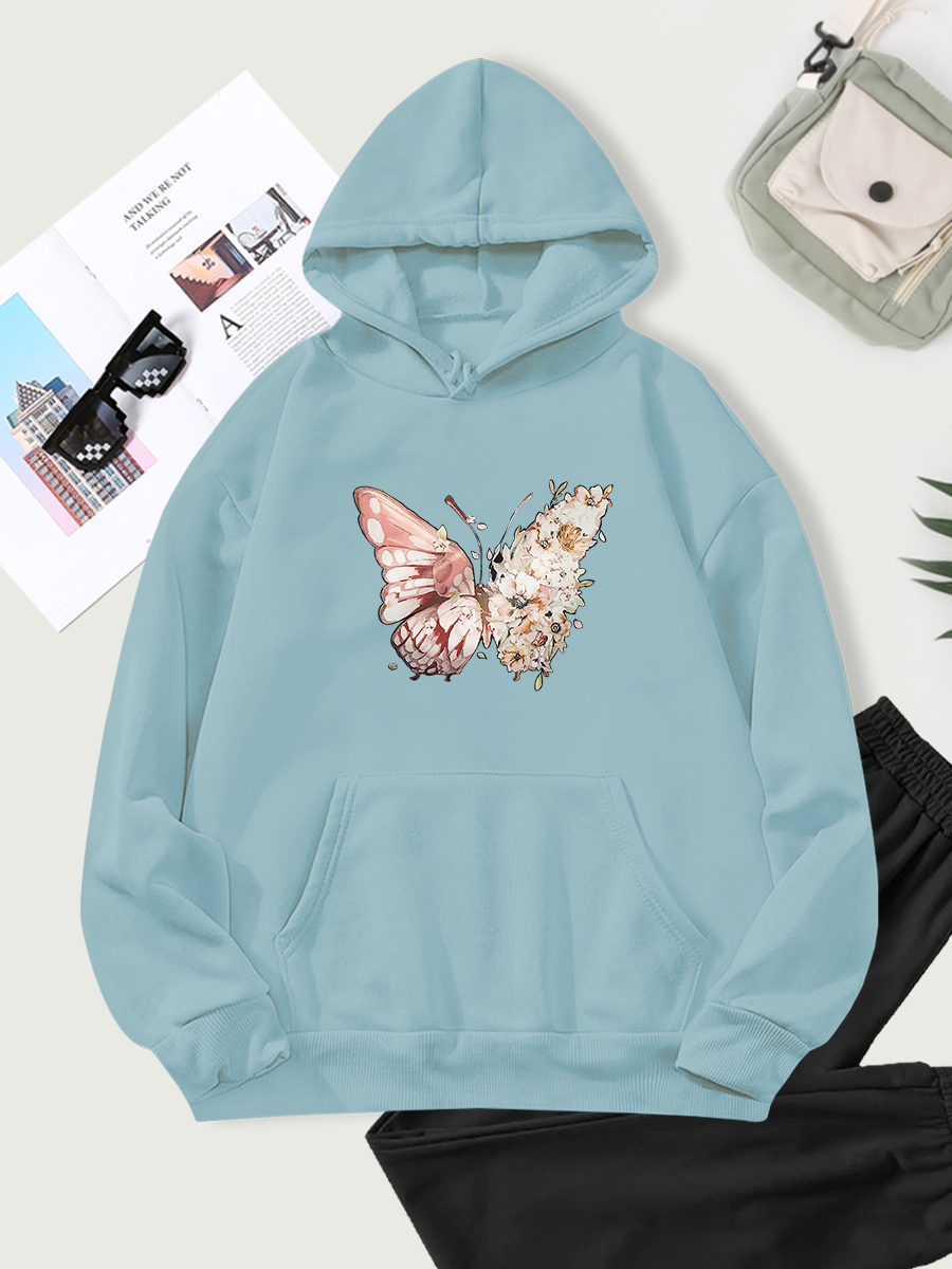 Long Sleeve Hooded Butterfly Print Fleece Sweatshirt NSSYD115535
