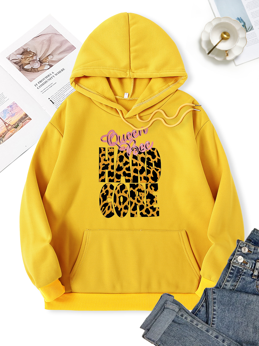 Leopard-Print Fleece Thermal Long-Sleeve Pocket Hoodie NSSYD115534