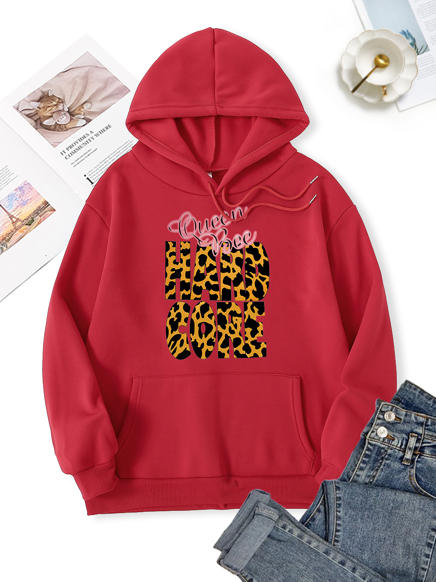 Leopard-Print Fleece Thermal Long-Sleeve Pocket Hoodie NSSYD115534