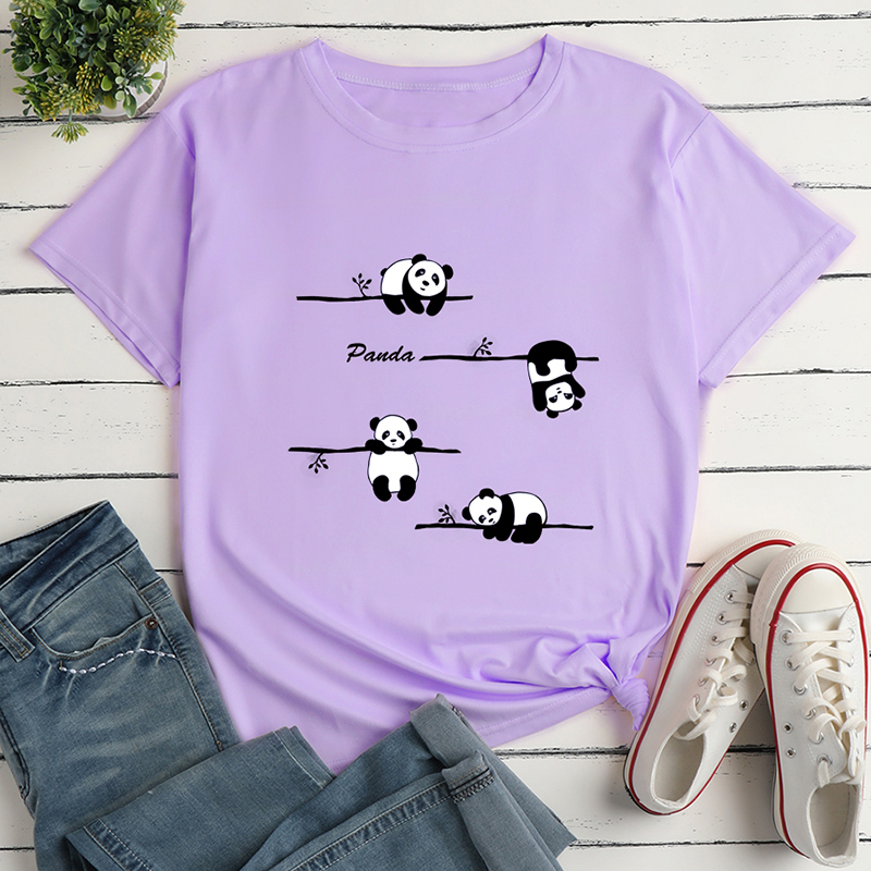 Panda Letter Print Loose T-Shirt NSYAY115427