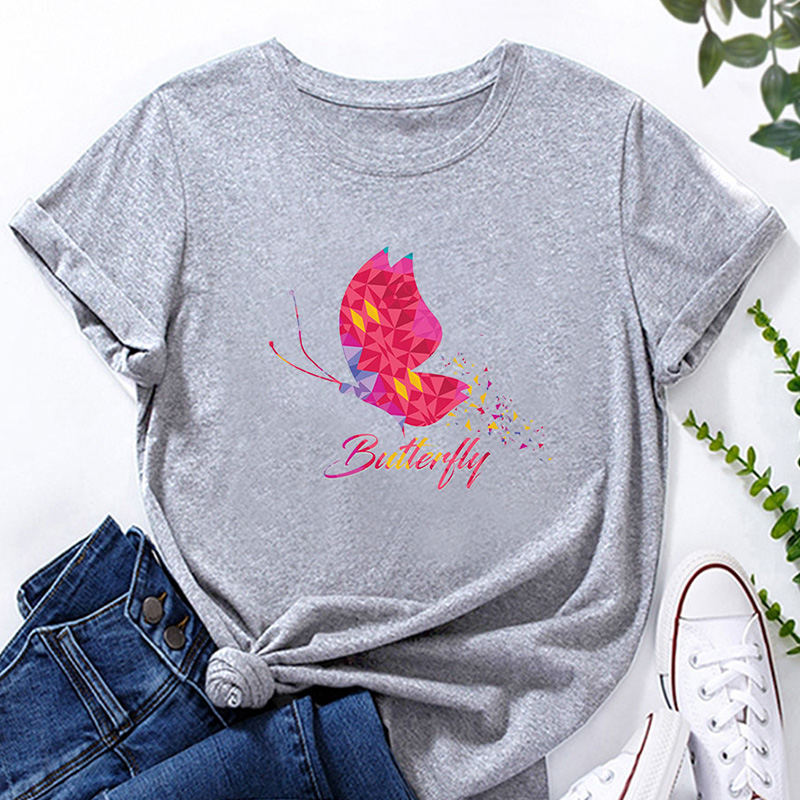 Geometric Butterfly Print Short-Sleeved Loose T-Shirt NSYAY115575