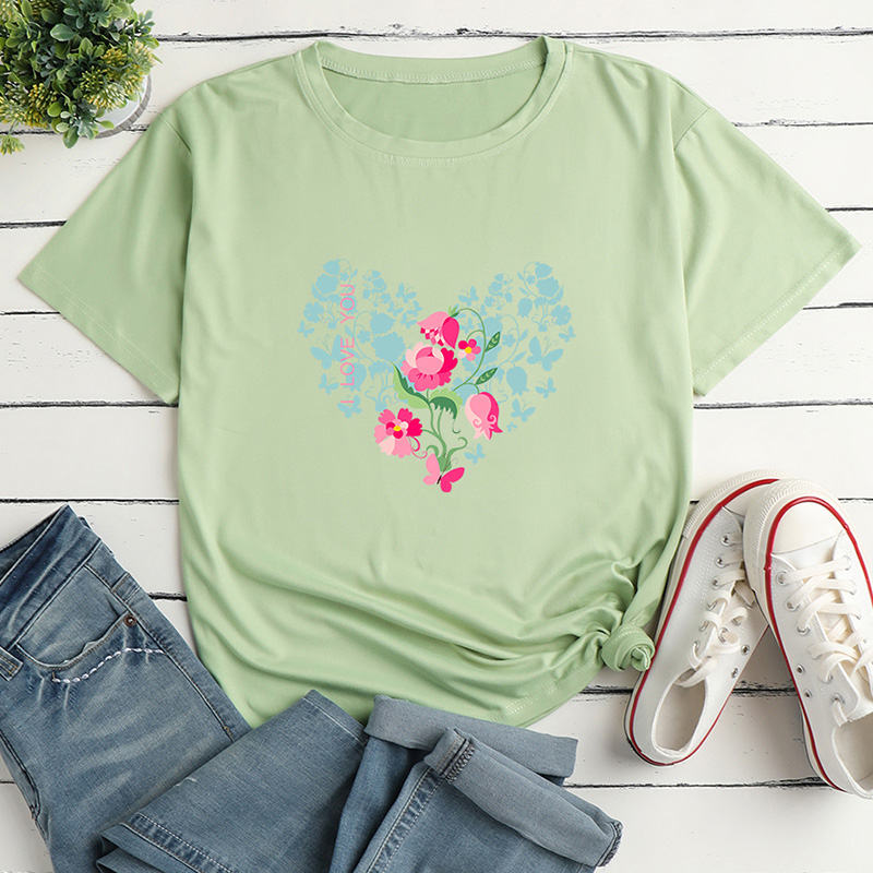 Flower Butterfly Letter Print Short-Sleeved Loose T-Shirt NSYAY115573