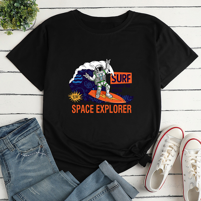 Spaceman Print Loose Short-Sleeved T-Shirt NSYAY115580