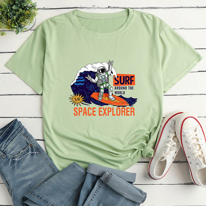 Spaceman Print Loose Short-Sleeved T-Shirt NSYAY115580