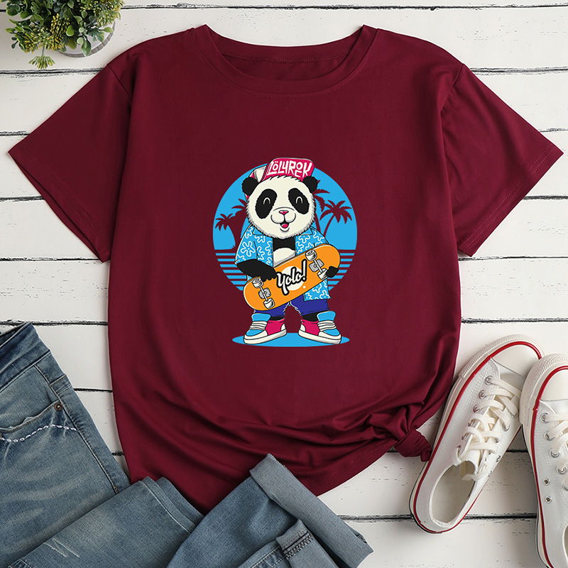 Pandaren Surf Print Short-Sleeved Loose T-Shirt NSYAY115584
