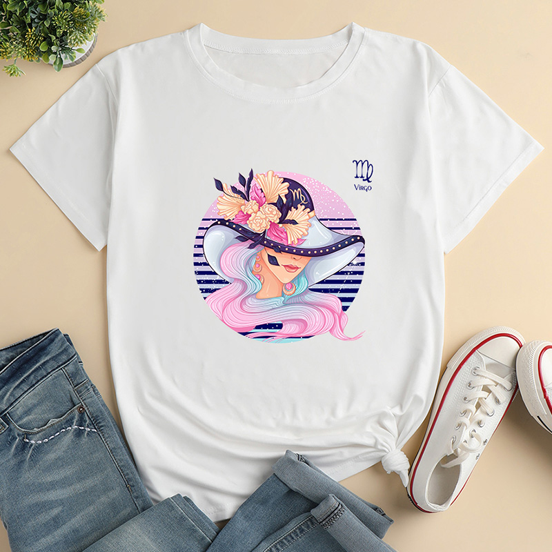 Camiseta de manga corta suelta con estampado de niña de dibujos animados para mujer NSYAY115579