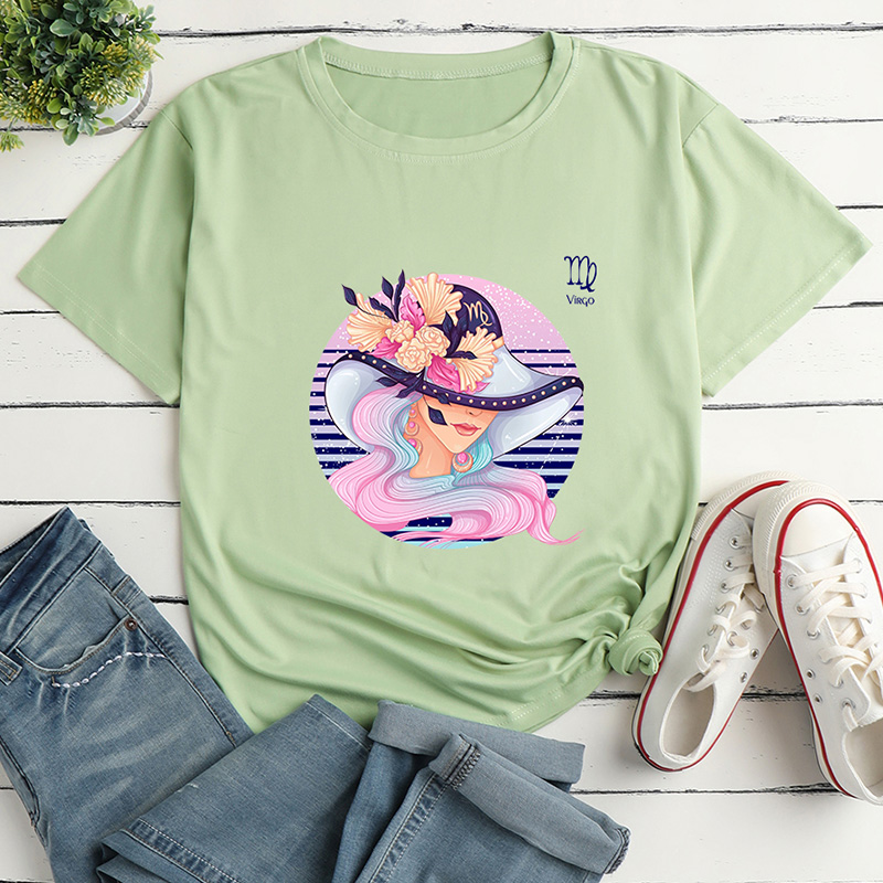 Camiseta de manga corta suelta con estampado de niña de dibujos animados para mujer NSYAY115579