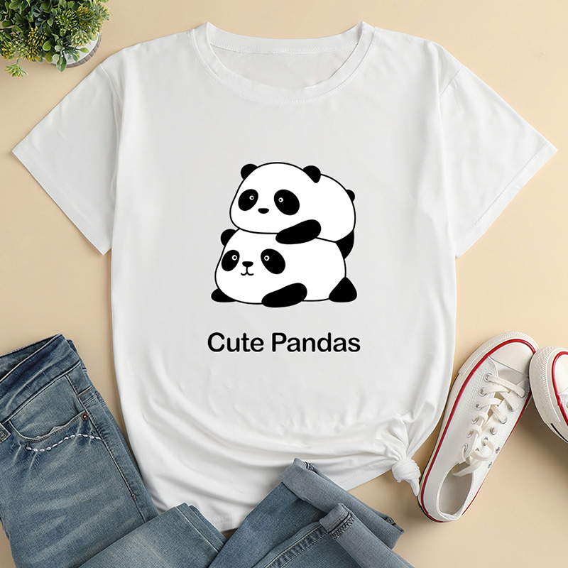 Panda Print Ladies Short-Sleeved Loose T-Shirt NSYAY115578