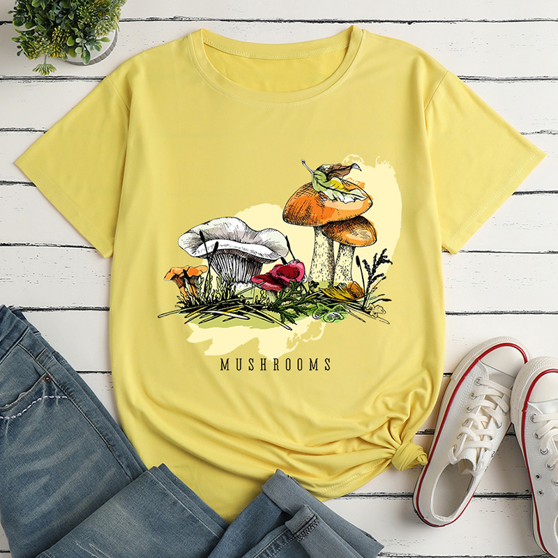 Cartoon Mushroom Print Short-Sleeved Loose T-Shirt NSYAY115546