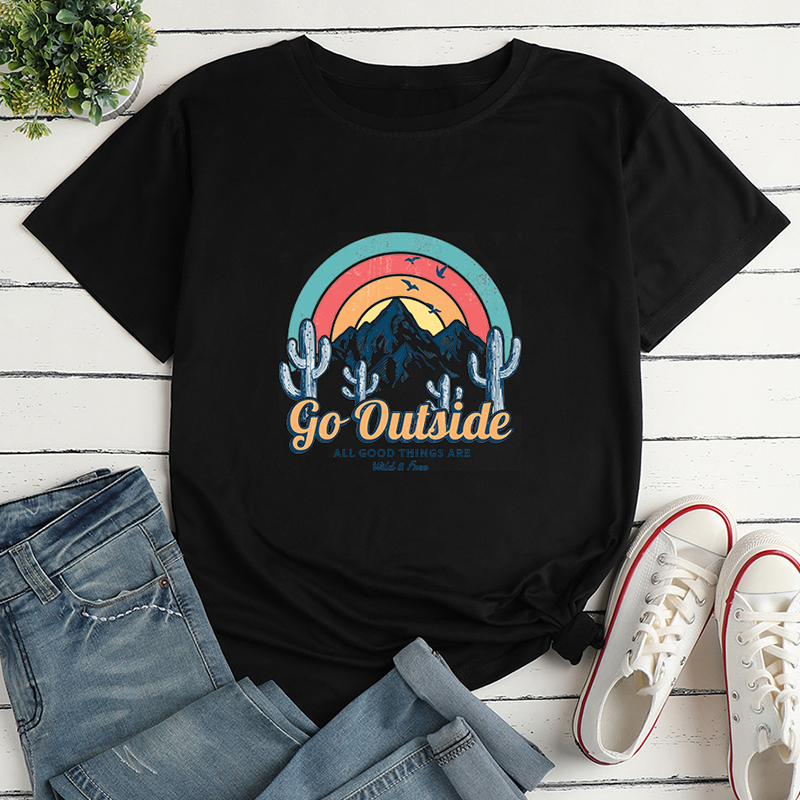 Rainbow Mountain Landscape Print Loose Short-Sleeved T-Shirt NSYAY115948