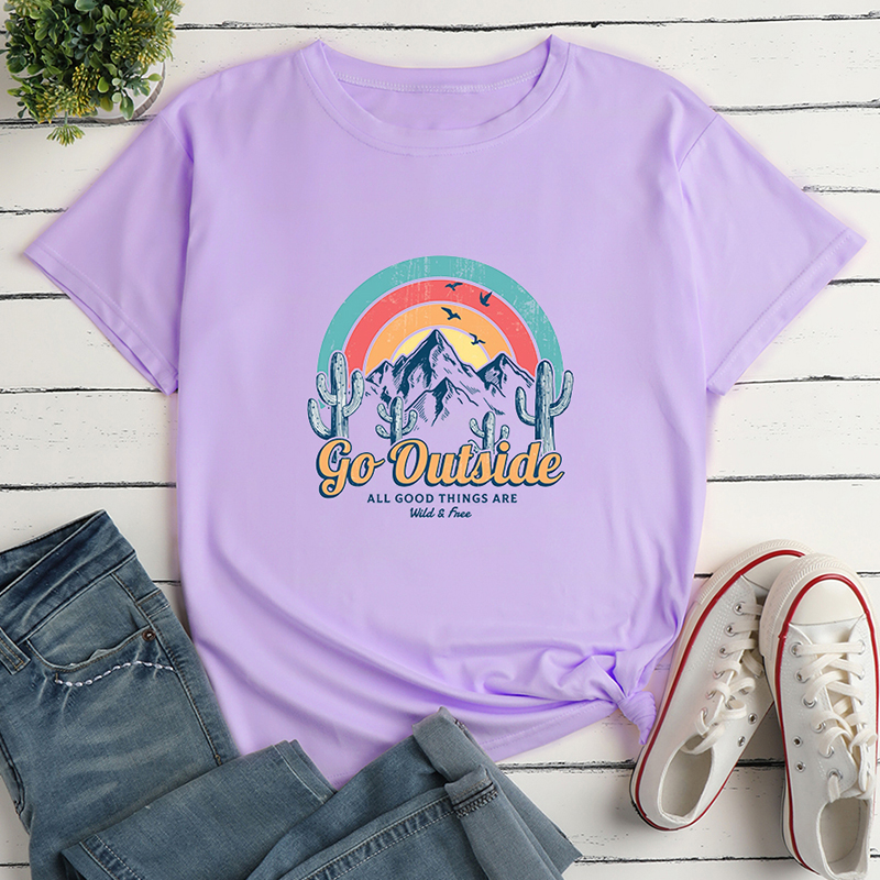 Rainbow Mountain Landscape Print Loose Short-Sleeved T-Shirt NSYAY115948
