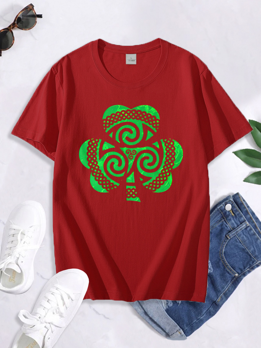 St. Patrick S Day Green Shamrock Print Short Sleeve T-Shirt NSSYD116353