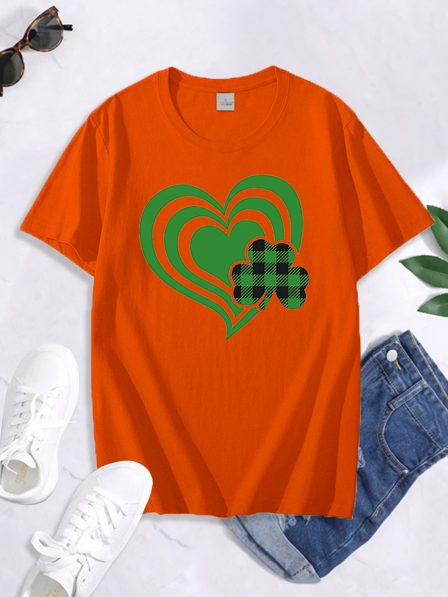 St. Patrick S Day Lucky Green Heart Shamrock Print Short Sleeve T-Shirt NSSYD116352