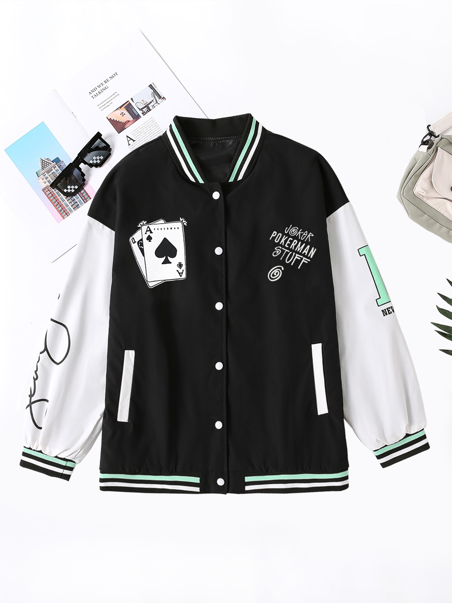 Playing Cards Letter Print Letter Jacket NSSYD116216