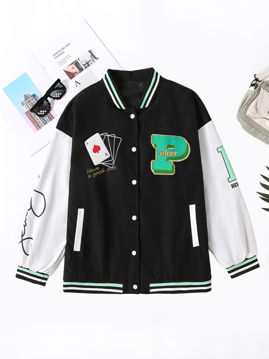Playing Cards Green Letter P Printed Letter Jacket NSSYD116215