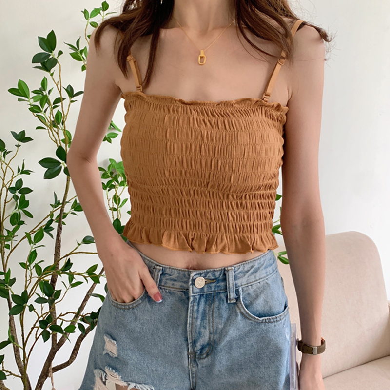 Solid Color Lace Wrap Ruched Cropped Camisole NSYAY116197