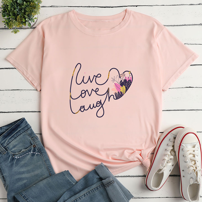 Camiseta holgada de manga corta con estampado de letras y corazones NSYAY116392