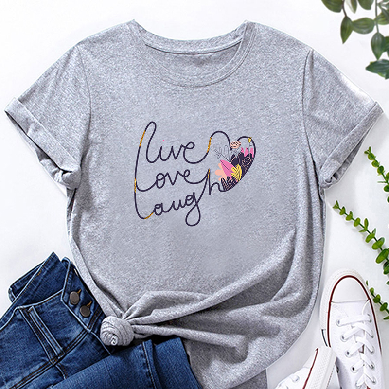 Camiseta holgada de manga corta con estampado de letras y corazones NSYAY116392
