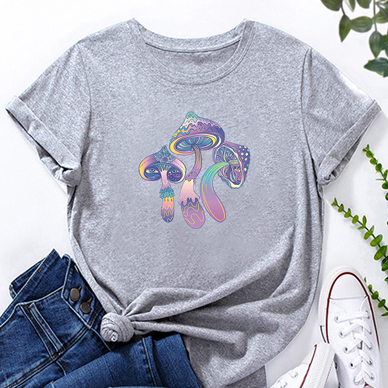 Mushroom Print Loose Short-Sleeved T-Shirt NSYAY116311
