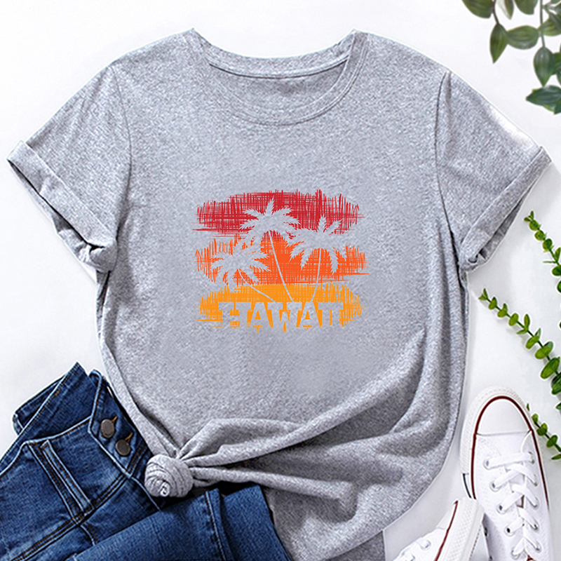 Coconut Tree Print Loose Short-Sleeved T-Shirt NSYAY116150