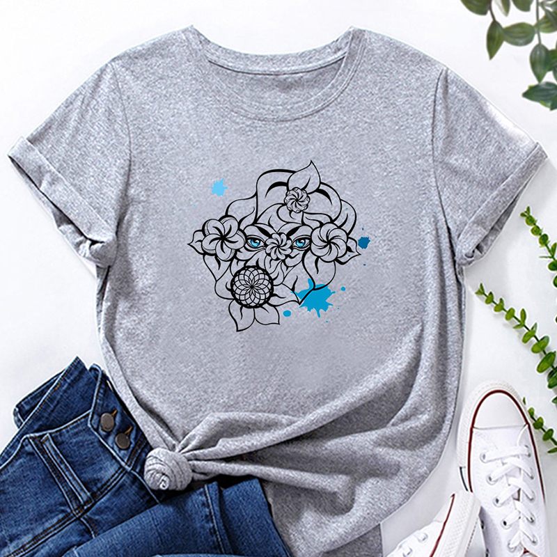 Eye Flower Print Short-Sleeved Loose T-Shirt NSYAY116307